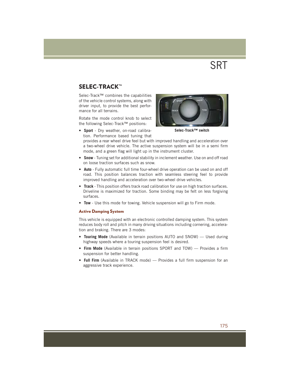 Selec-track, Active damping system | Jeep 2015 Grand Cherokee SRT - User Guide User Manual | Page 177 / 268