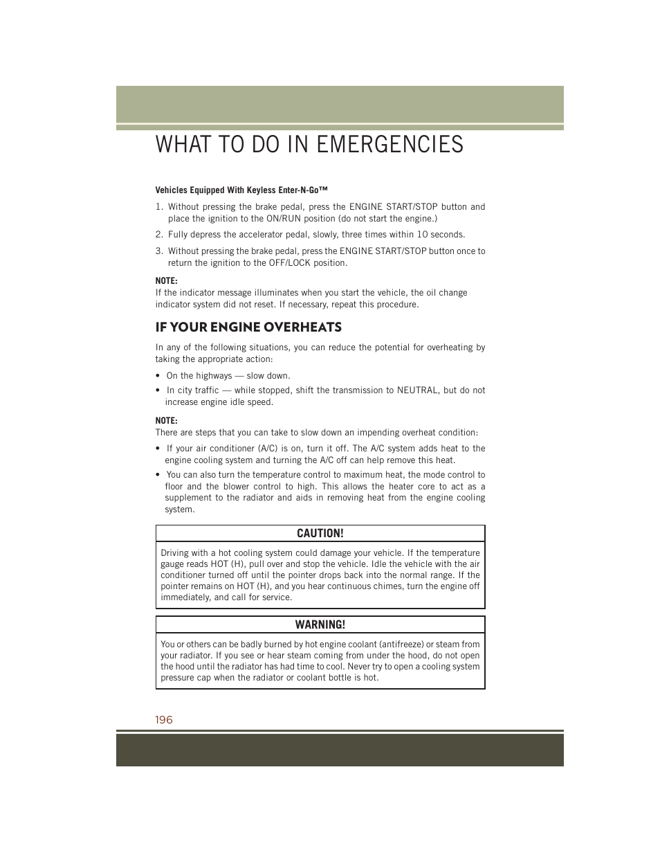 If your engine overheats, What to do in emergencies | Jeep 2015 Grand Cherokee SRT - User Guide User Manual | Page 198 / 268