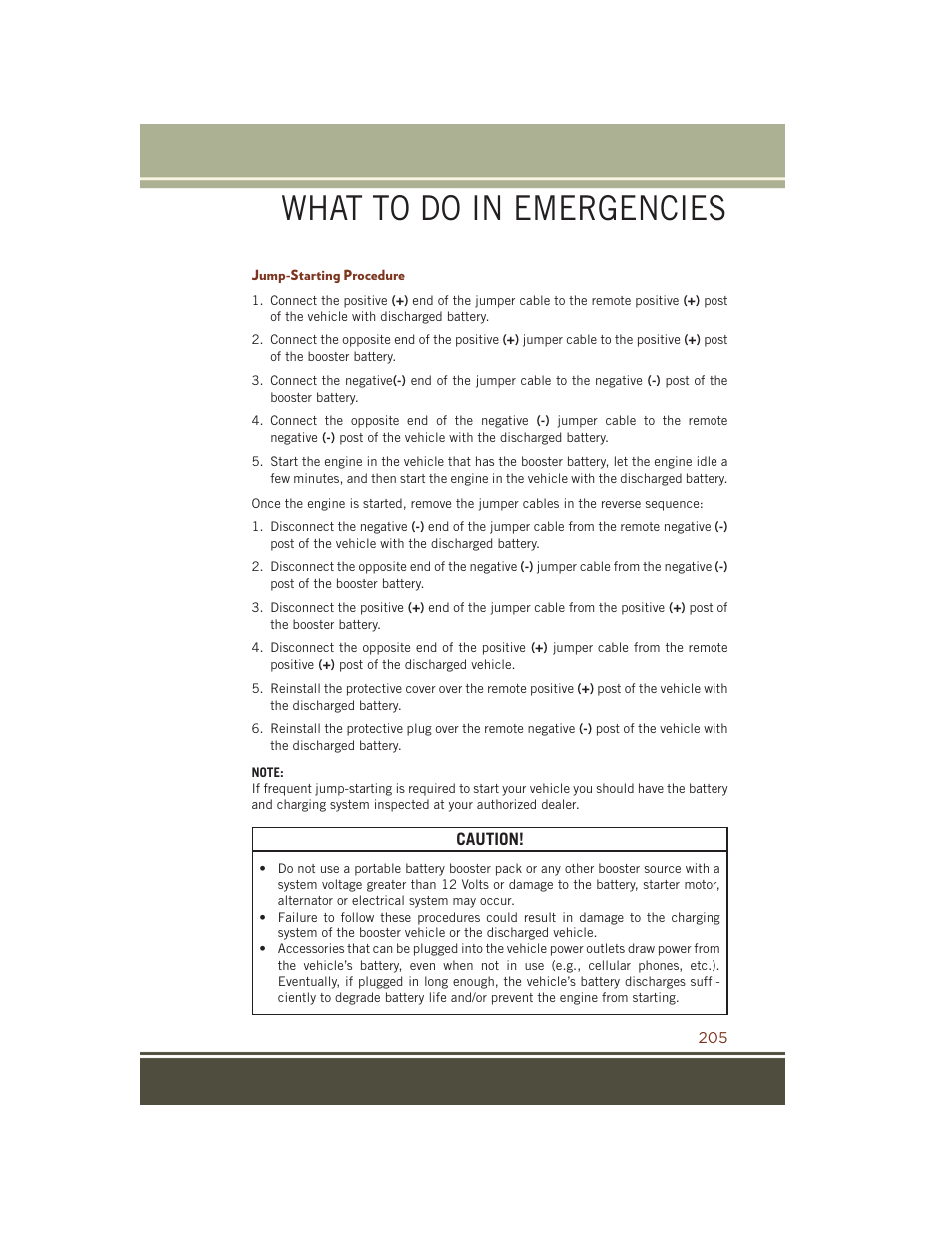 Jump-starting procedure, What to do in emergencies | Jeep 2015 Grand Cherokee SRT - User Guide User Manual | Page 207 / 268