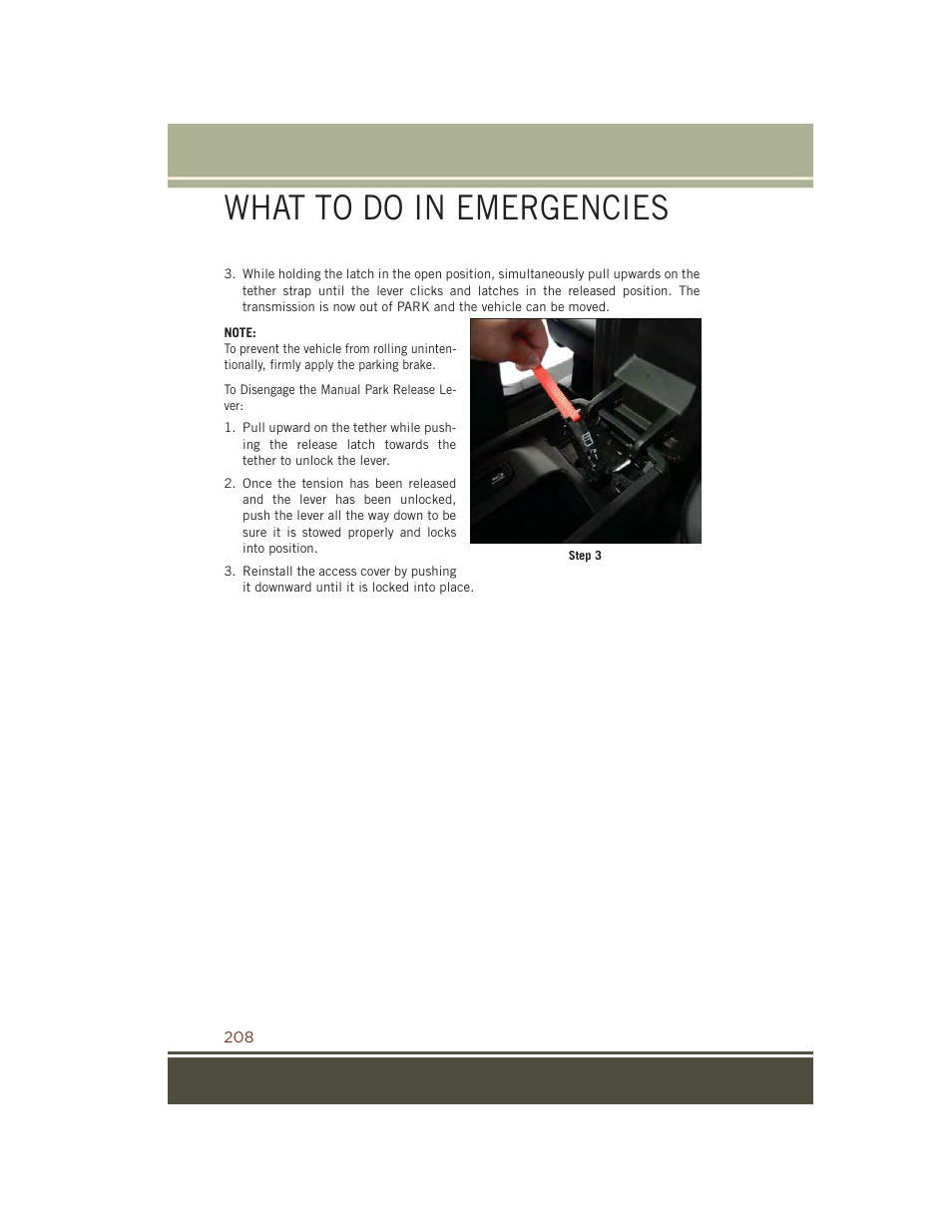 What to do in emergencies | Jeep 2015 Grand Cherokee SRT - User Guide User Manual | Page 210 / 268