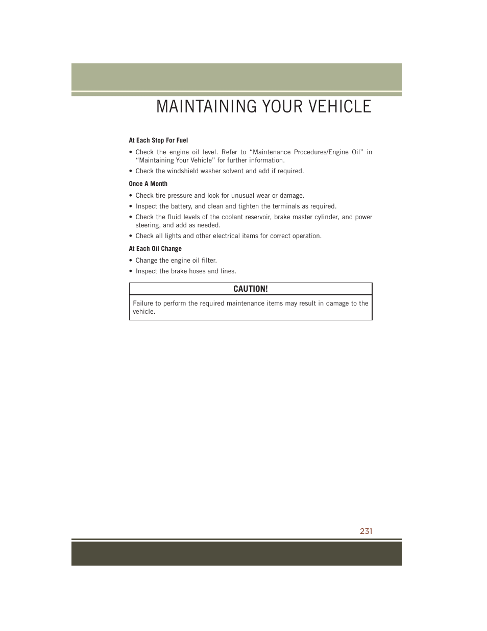 Maintaining your vehicle | Jeep 2015 Grand Cherokee SRT - User Guide User Manual | Page 233 / 268