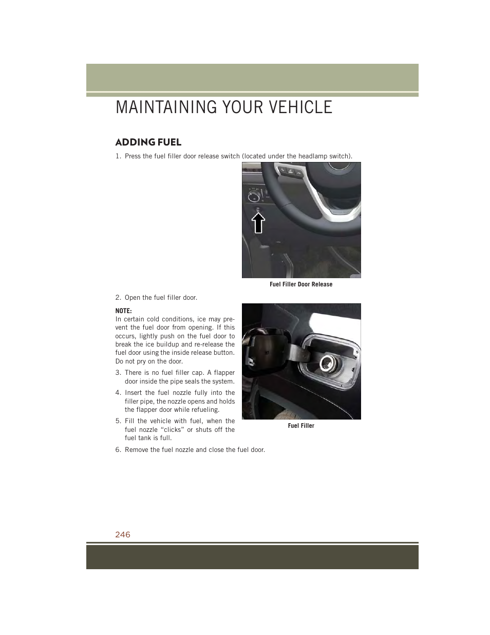 Adding fuel, Maintaining your vehicle | Jeep 2015 Grand Cherokee SRT - User Guide User Manual | Page 248 / 268