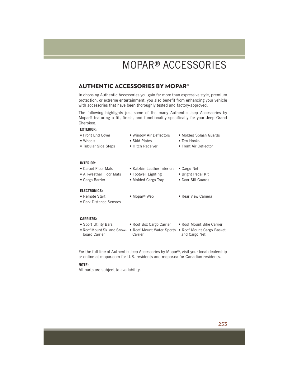 Mopar® accessories, Authentic accessories by mopar, Authentic accessories by | Mopar, Accessories | Jeep 2015 Grand Cherokee SRT - User Guide User Manual | Page 255 / 268