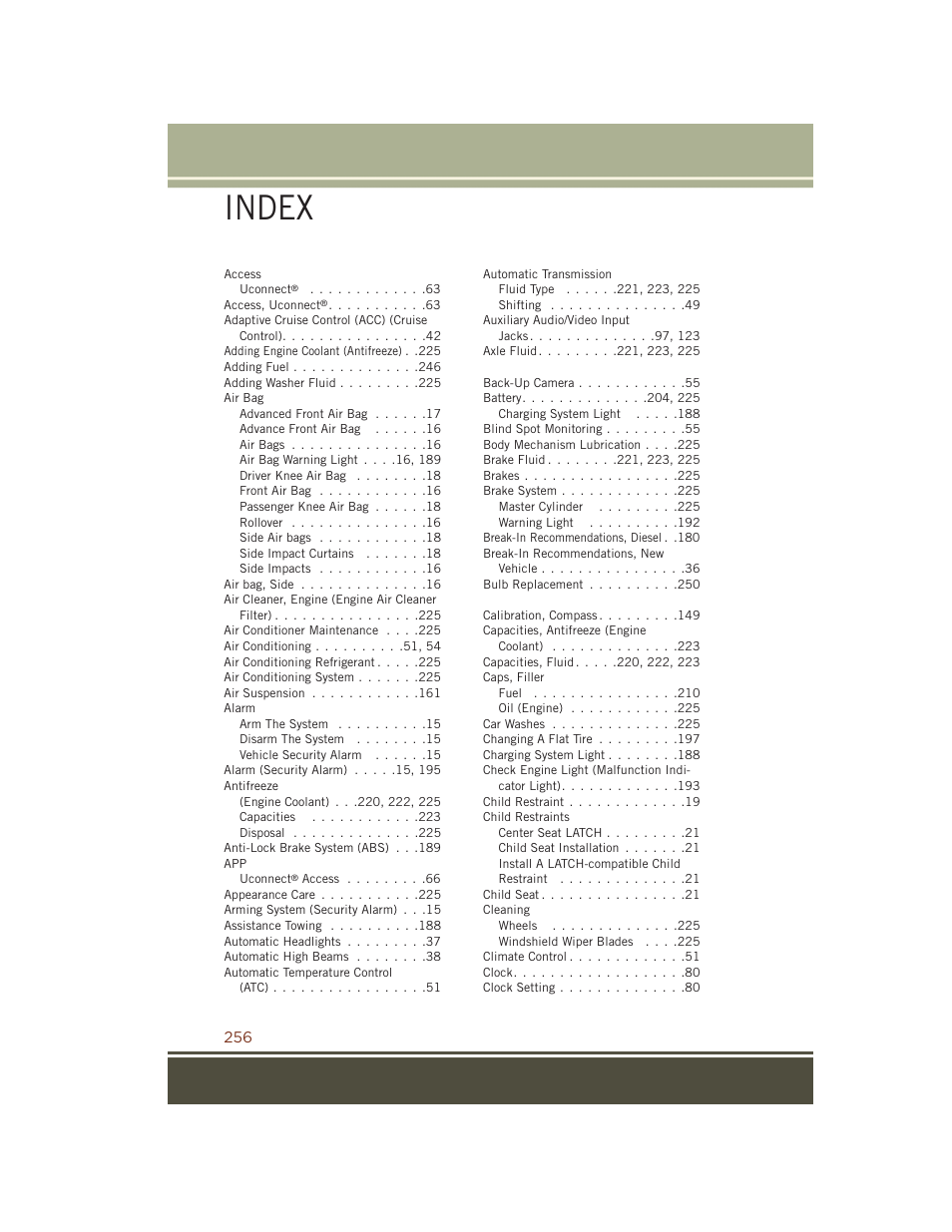 Index | Jeep 2015 Grand Cherokee SRT - User Guide User Manual | Page 258 / 268