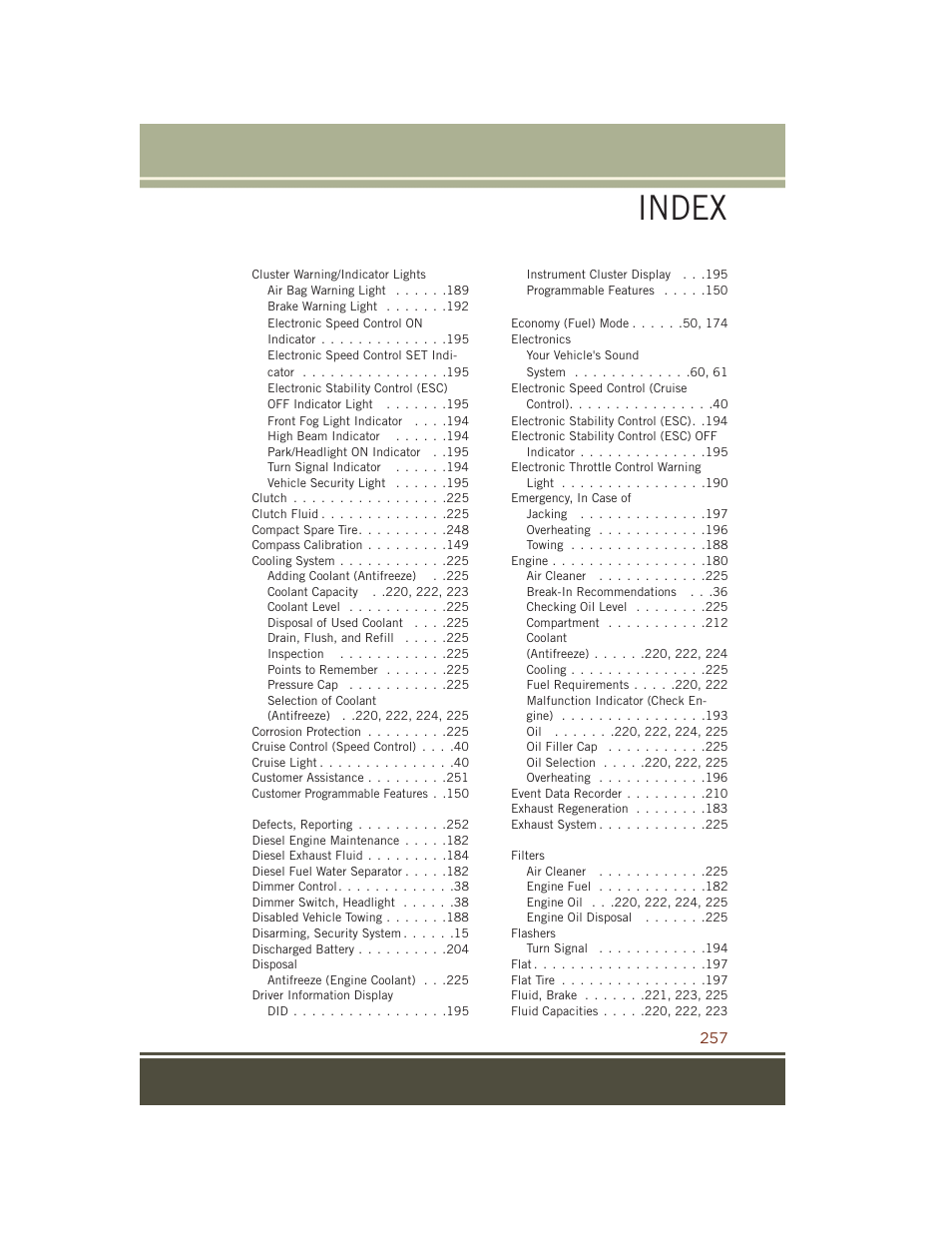 Index | Jeep 2015 Grand Cherokee SRT - User Guide User Manual | Page 259 / 268