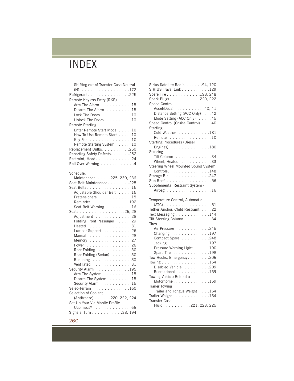 Index | Jeep 2015 Grand Cherokee SRT - User Guide User Manual | Page 262 / 268