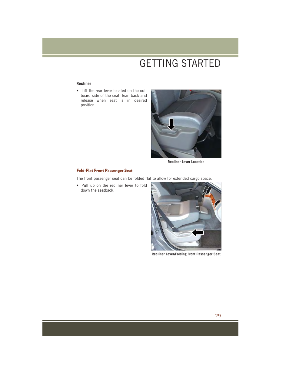 Fold-flat front passenger seat, Getting started | Jeep 2015 Grand Cherokee SRT - User Guide User Manual | Page 31 / 268