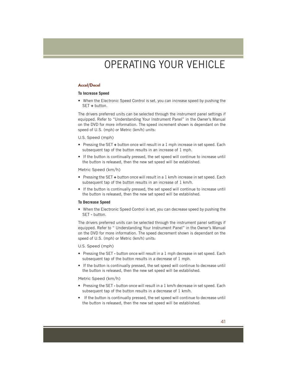 Accel/decel, Operating your vehicle | Jeep 2015 Grand Cherokee SRT - User Guide User Manual | Page 43 / 268