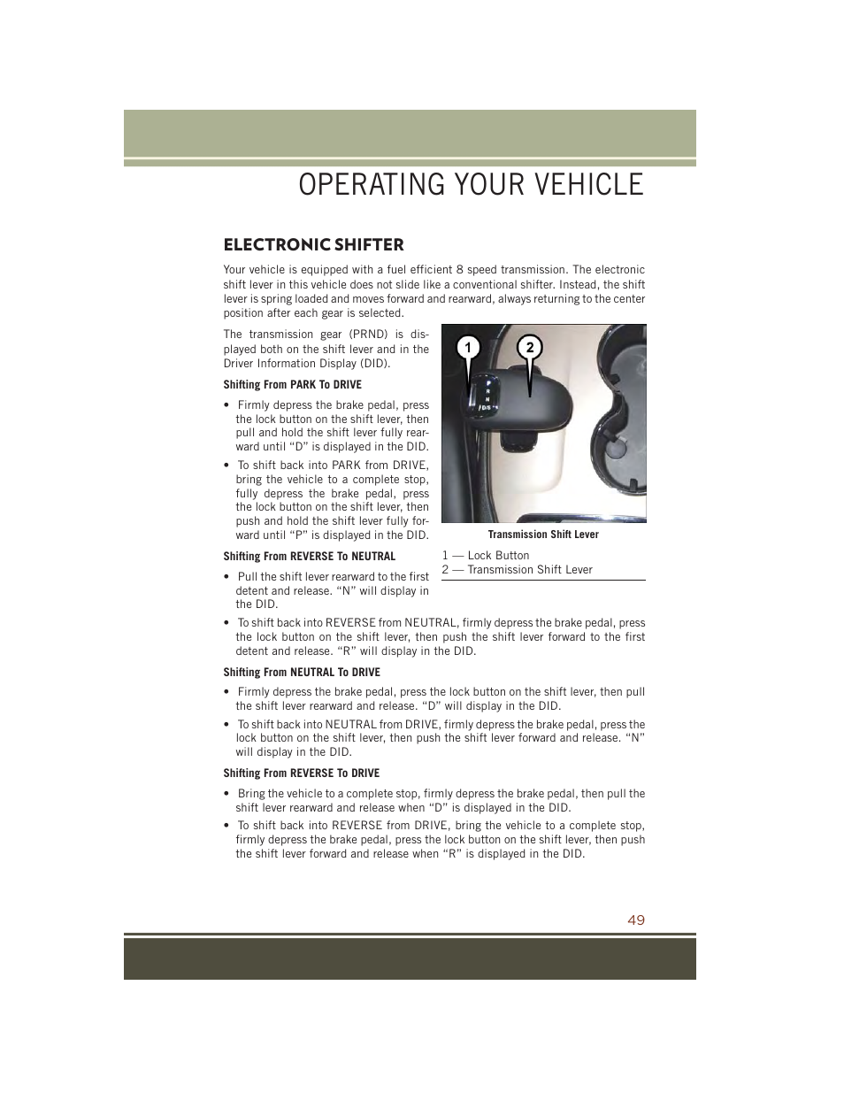 Electronic shifter, Operating your vehicle | Jeep 2015 Grand Cherokee SRT - User Guide User Manual | Page 51 / 268