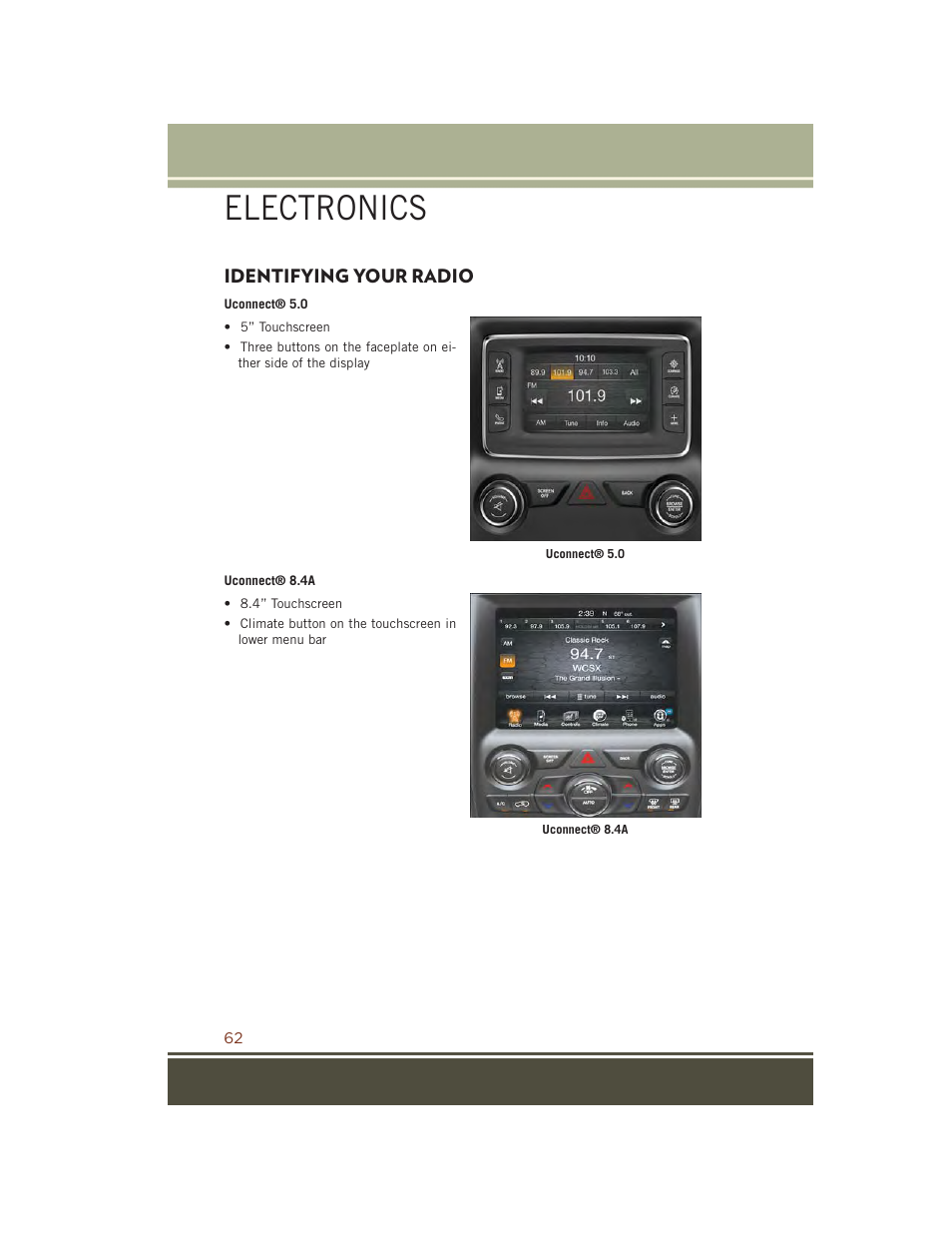 Identifying your radio, Electronics | Jeep 2015 Grand Cherokee SRT - User Guide User Manual | Page 64 / 268