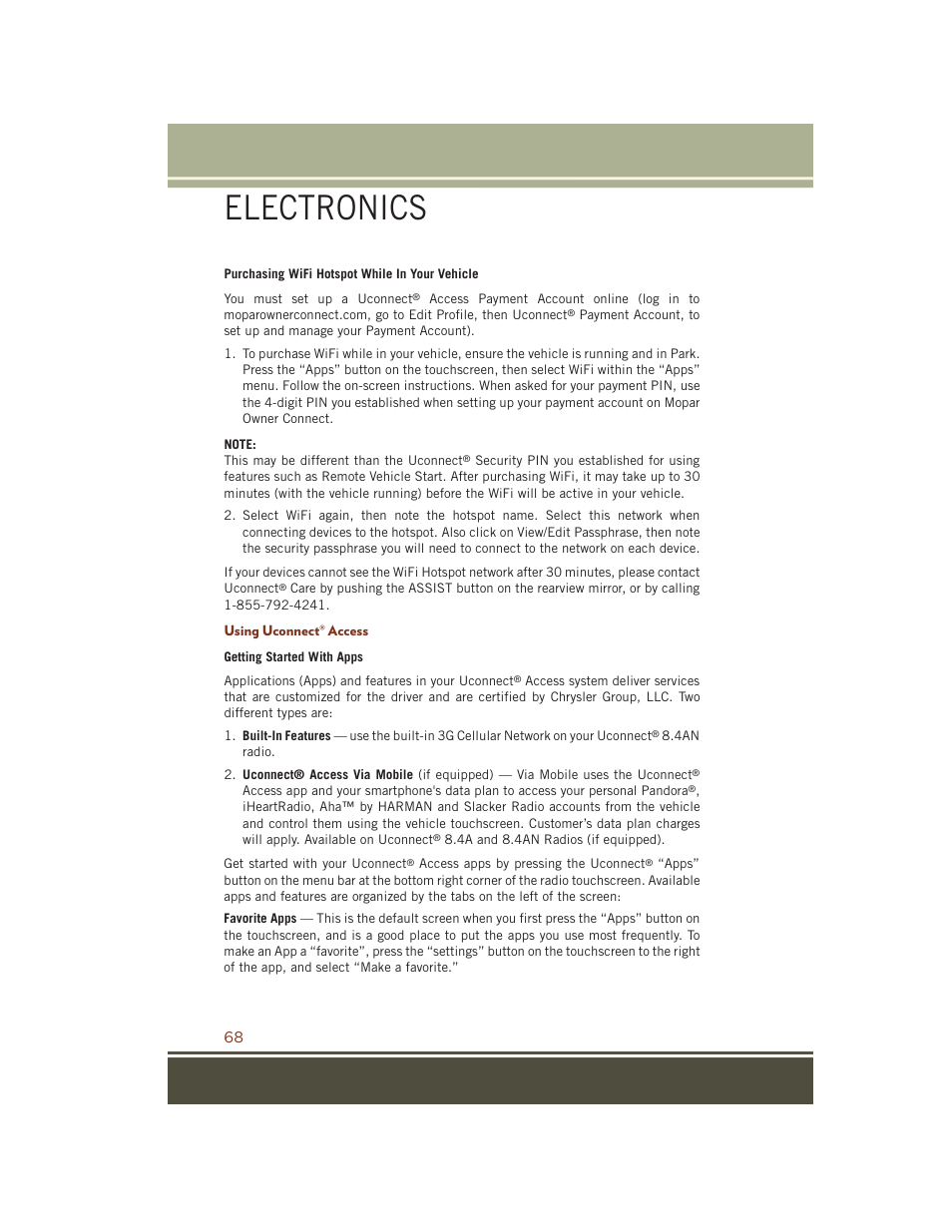 Using uconnect® access, Electronics | Jeep 2015 Grand Cherokee SRT - User Guide User Manual | Page 70 / 268