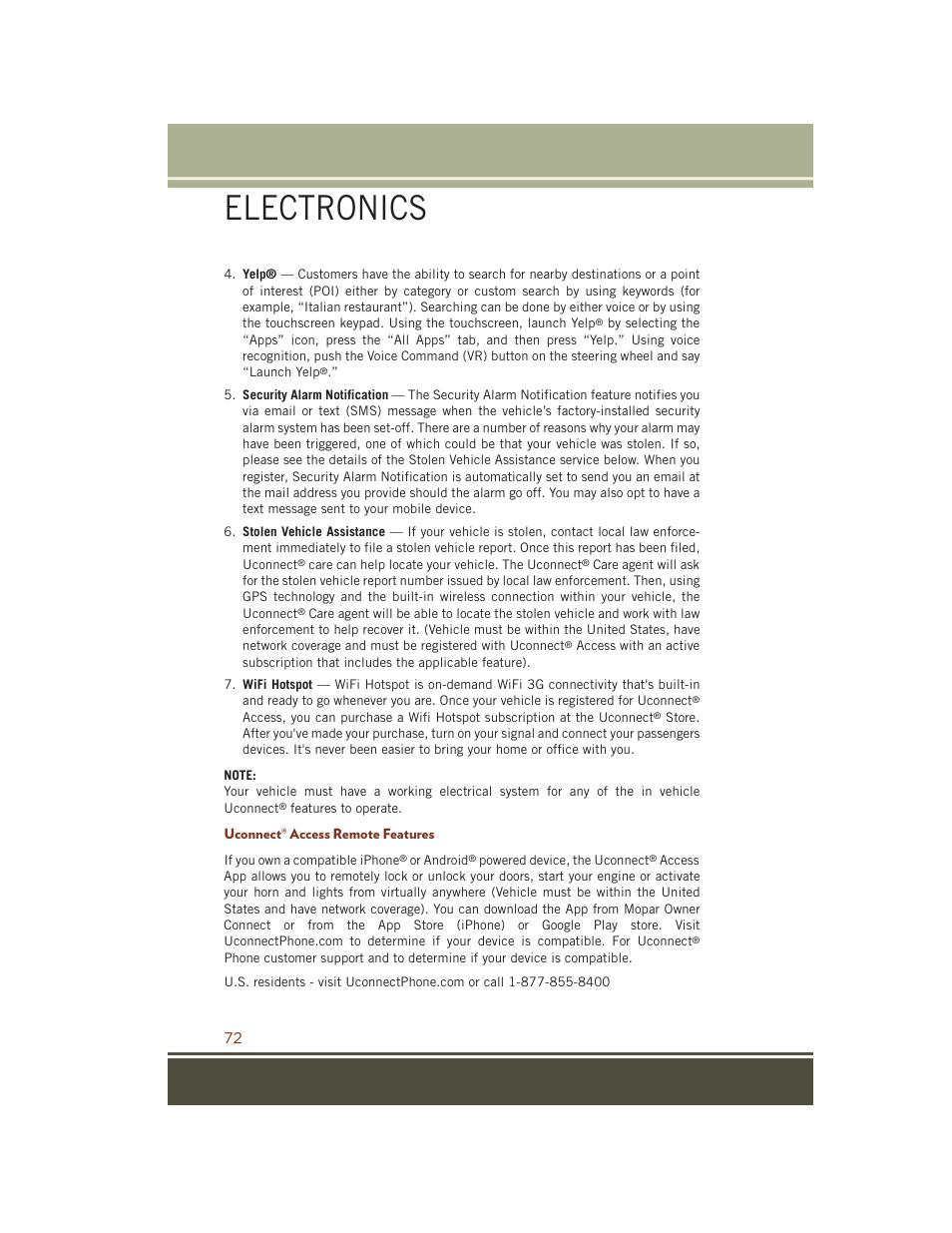 Uconnect® access remote features, Electronics | Jeep 2015 Grand Cherokee SRT - User Guide User Manual | Page 74 / 268