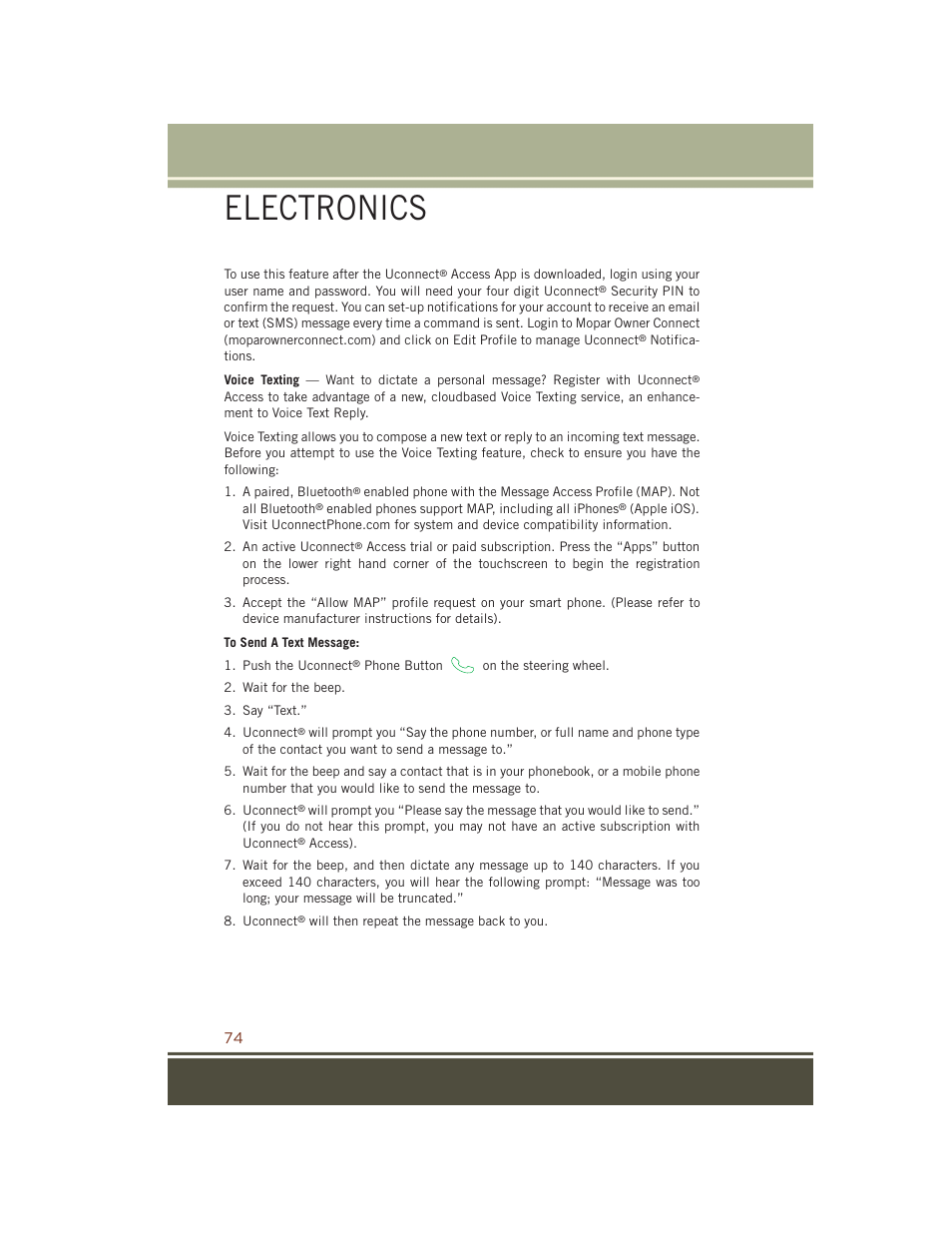 Electronics | Jeep 2015 Grand Cherokee SRT - User Guide User Manual | Page 76 / 268