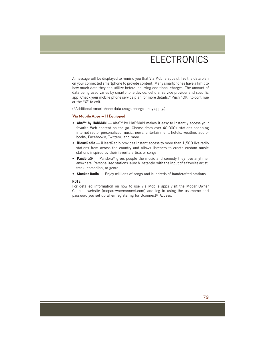 Via mobile apps — if equipped, Electronics | Jeep 2015 Grand Cherokee SRT - User Guide User Manual | Page 81 / 268