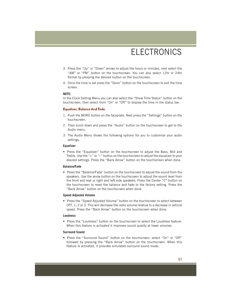 Equalizer, balance and fade, Electronics | Jeep 2015 Grand Cherokee SRT - User Guide User Manual | Page 83 / 268