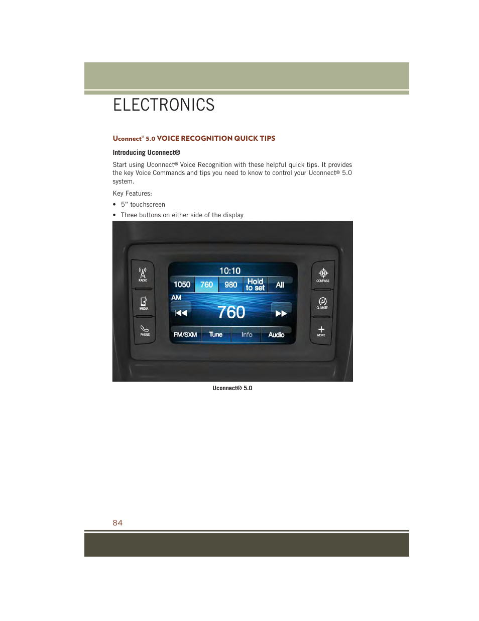 Uconnect® 5.0 voice recognition quick tips, Electronics | Jeep 2015 Grand Cherokee SRT - User Guide User Manual | Page 86 / 268