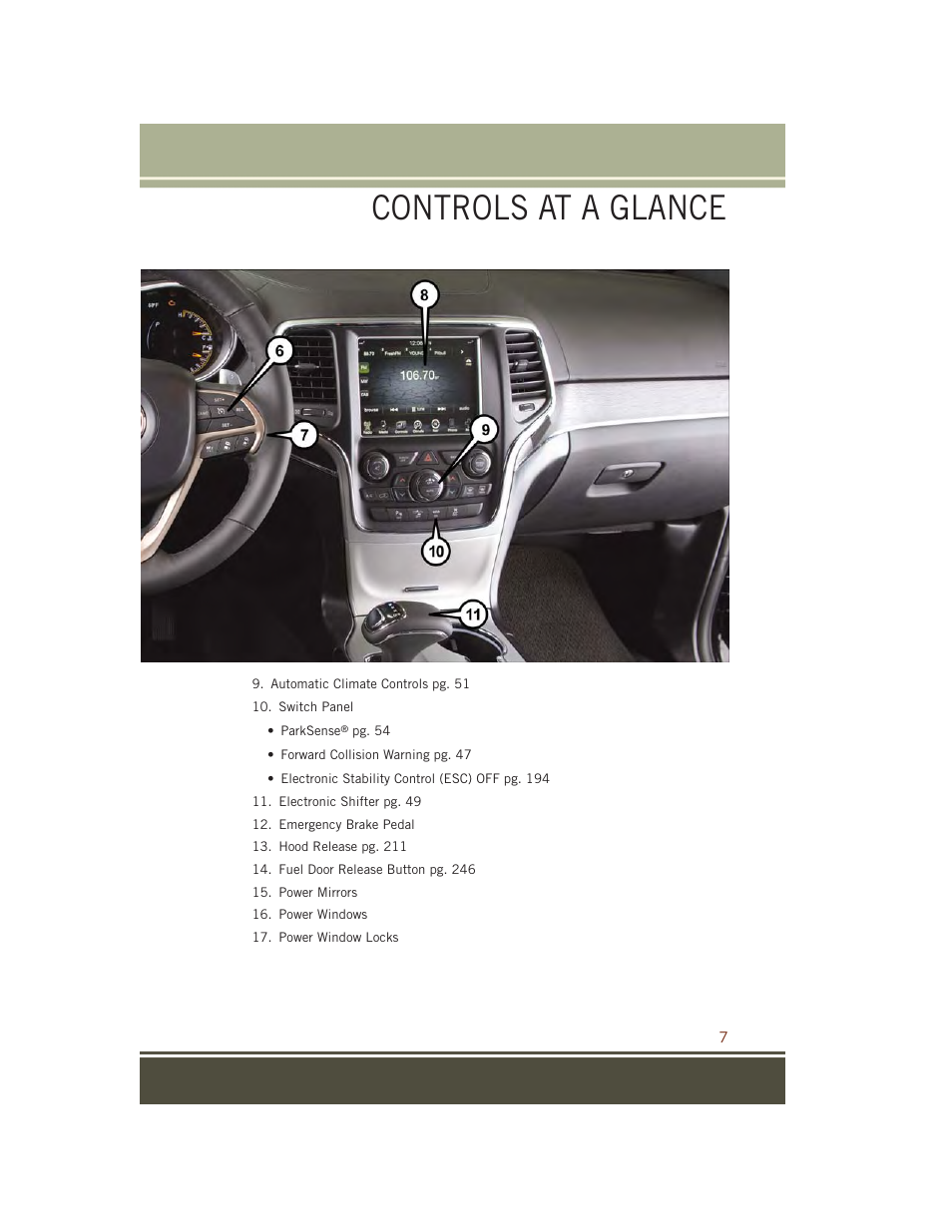 Controls at a glance | Jeep 2015 Grand Cherokee SRT - User Guide User Manual | Page 9 / 268