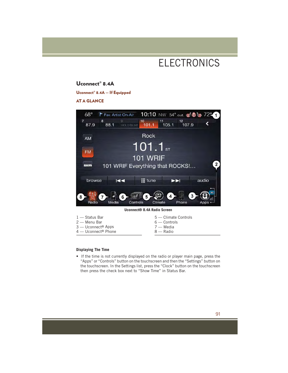 Uconnect® 8.4a, Uconnect® 8.4a — if equipped, At a glance | Uconnect, Electronics | Jeep 2015 Grand Cherokee SRT - User Guide User Manual | Page 93 / 268