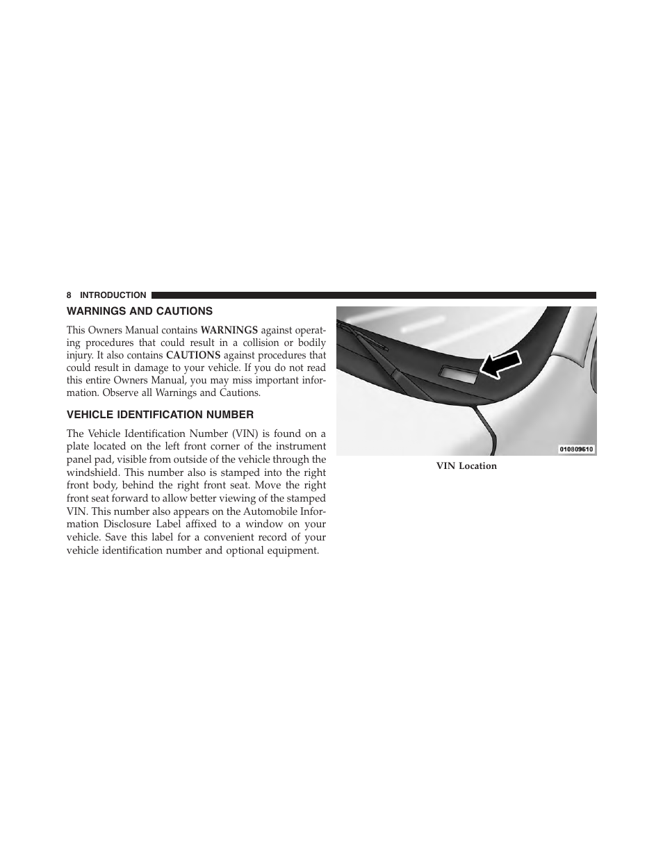 Warnings and cautions, Vehicle identification number | Jeep 2015 Grand Cherokee SRT - Owner Manual User Manual | Page 10 / 638