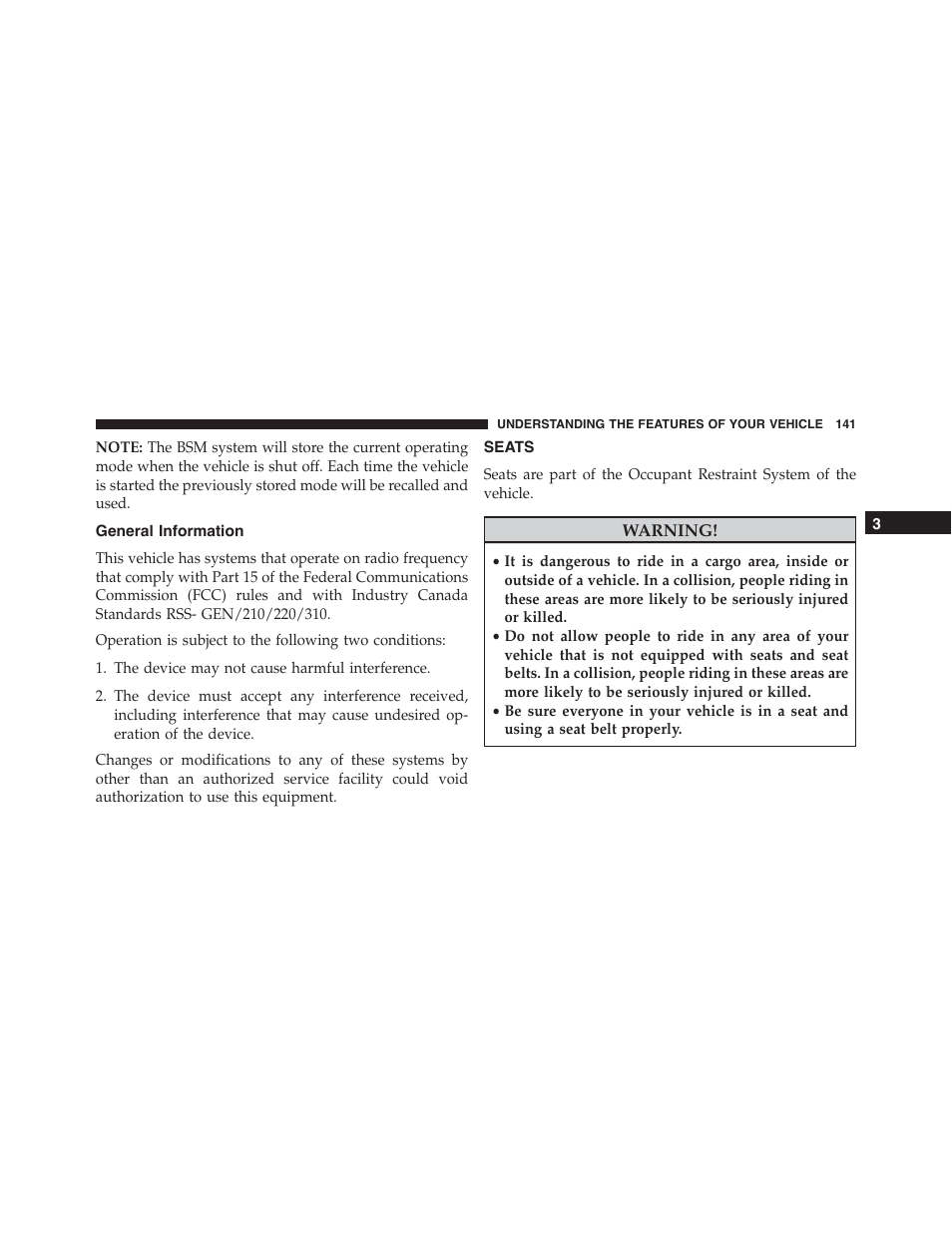 General information, Seats | Jeep 2015 Grand Cherokee SRT - Owner Manual User Manual | Page 143 / 638