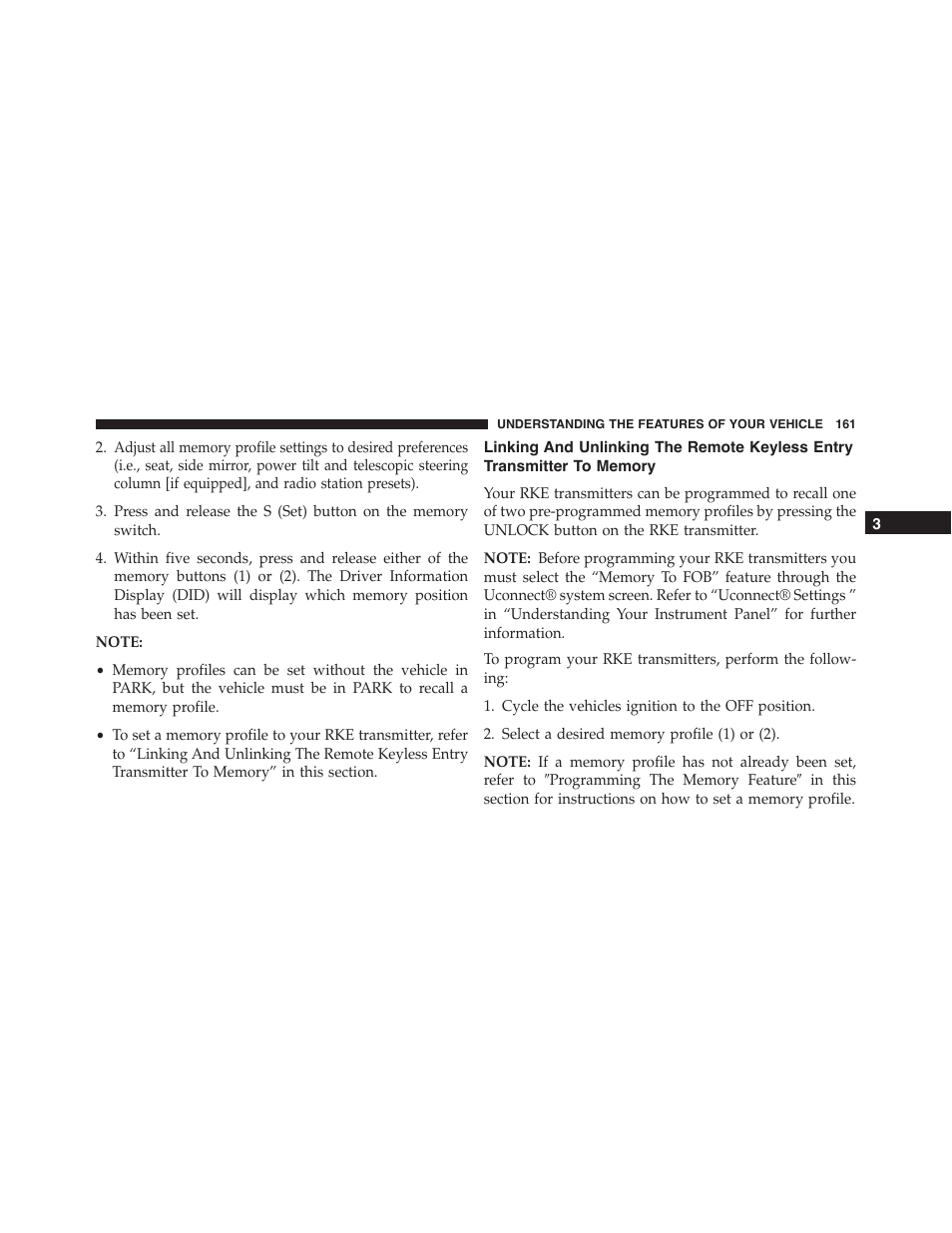 Linking and unlinking the remote keyless entry, Transmitter to memory | Jeep 2015 Grand Cherokee SRT - Owner Manual User Manual | Page 163 / 638