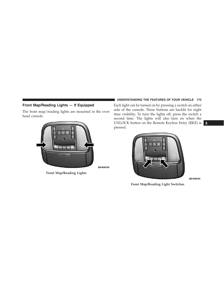 Front map/reading lights — if equipped | Jeep 2015 Grand Cherokee SRT - Owner Manual User Manual | Page 175 / 638