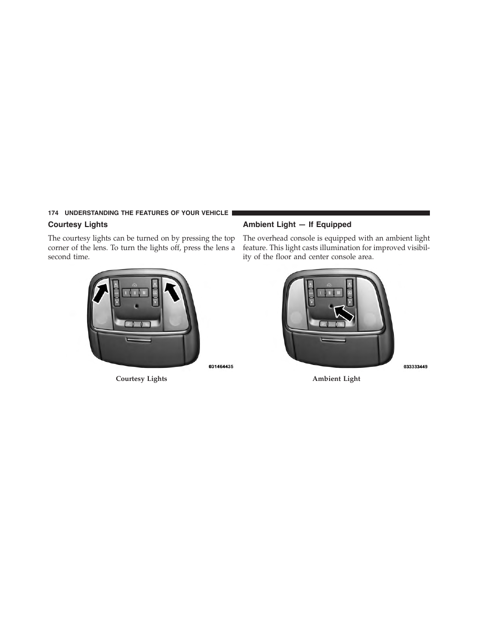 Courtesy lights, Ambient light — if equipped | Jeep 2015 Grand Cherokee SRT - Owner Manual User Manual | Page 176 / 638