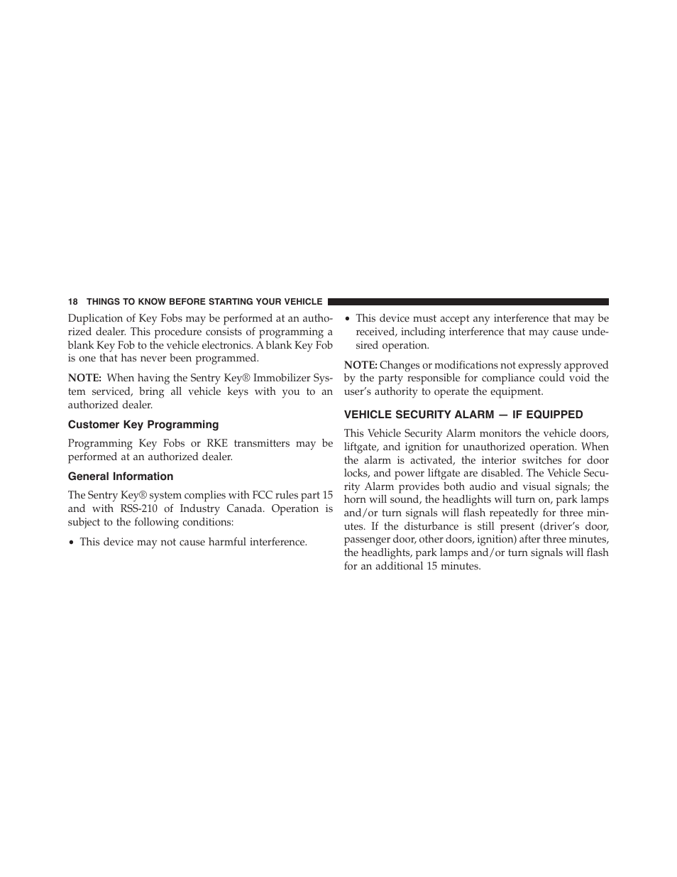 Customer key programming, General information, Vehicle security alarm — if equipped | Jeep 2015 Grand Cherokee SRT - Owner Manual User Manual | Page 20 / 638