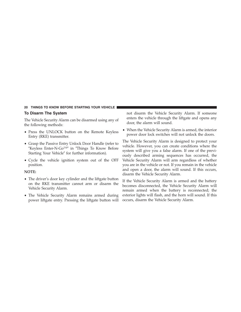 To disarm the system | Jeep 2015 Grand Cherokee SRT - Owner Manual User Manual | Page 22 / 638
