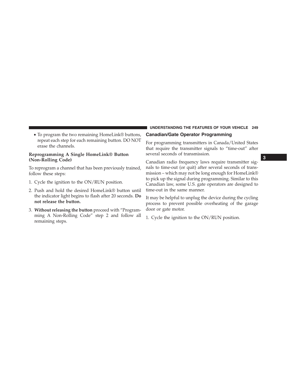 Canadian/gate operator programming | Jeep 2015 Grand Cherokee SRT - Owner Manual User Manual | Page 251 / 638