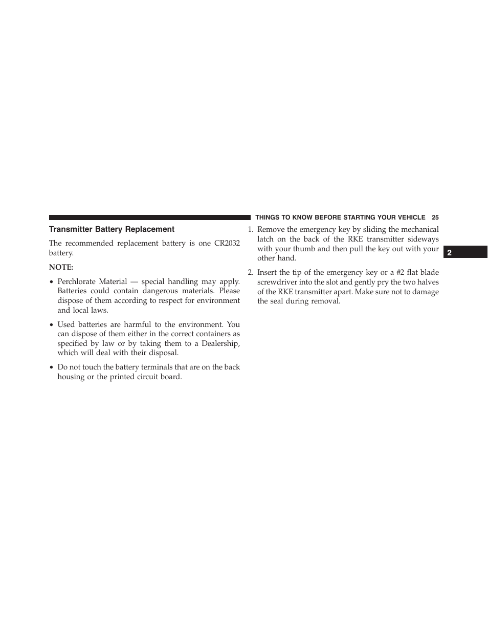 Transmitter battery replacement | Jeep 2015 Grand Cherokee SRT - Owner Manual User Manual | Page 27 / 638