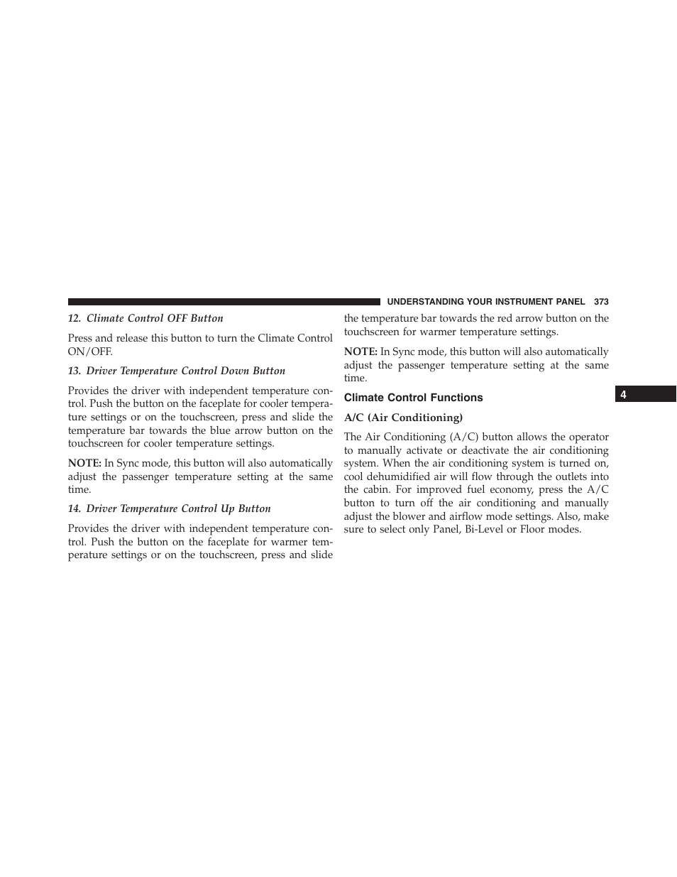 Climate control functions, A/c (air conditioning) | Jeep 2015 Grand Cherokee SRT - Owner Manual User Manual | Page 375 / 638