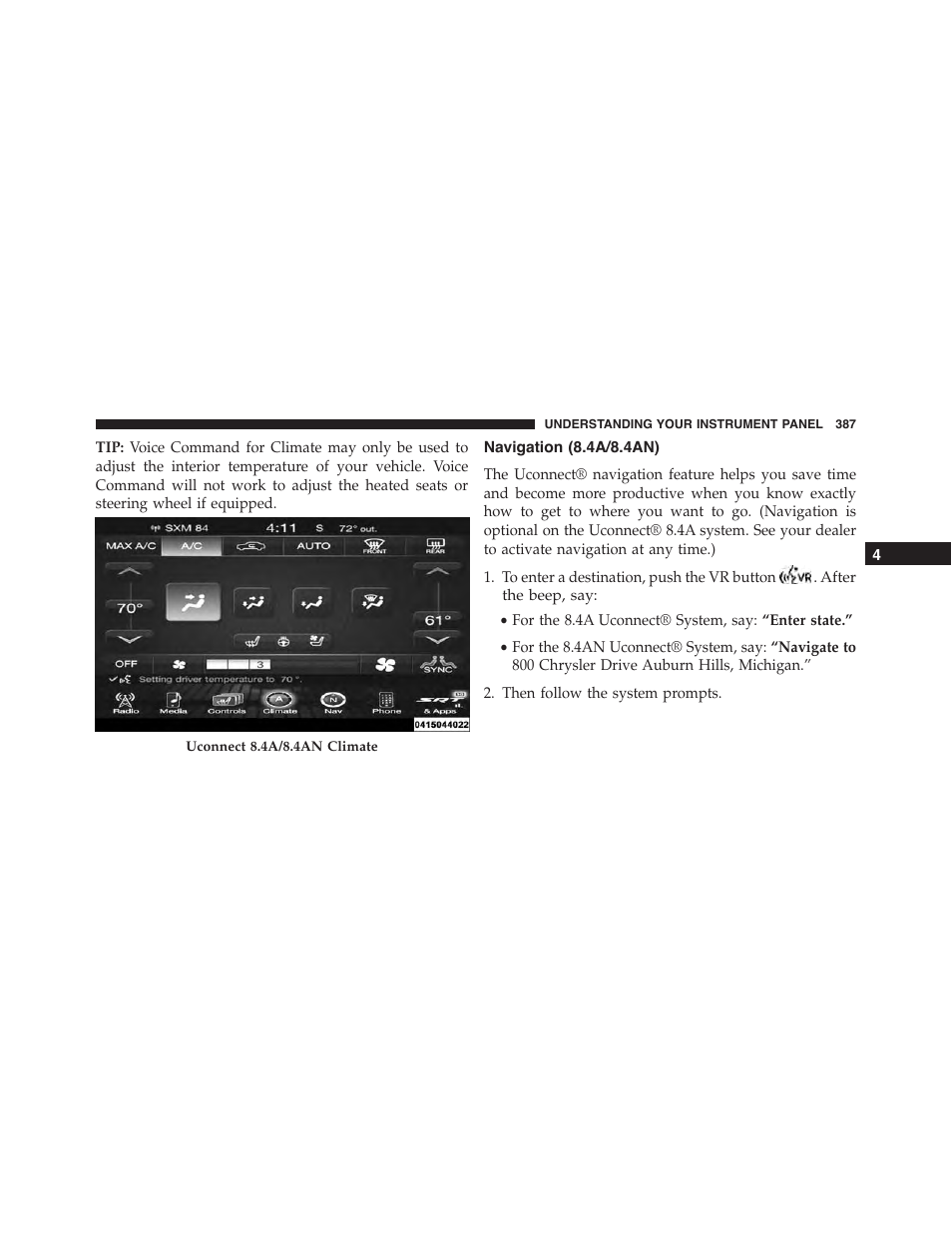 Navigation (8.4a/8.4an) | Jeep 2015 Grand Cherokee SRT - Owner Manual User Manual | Page 389 / 638