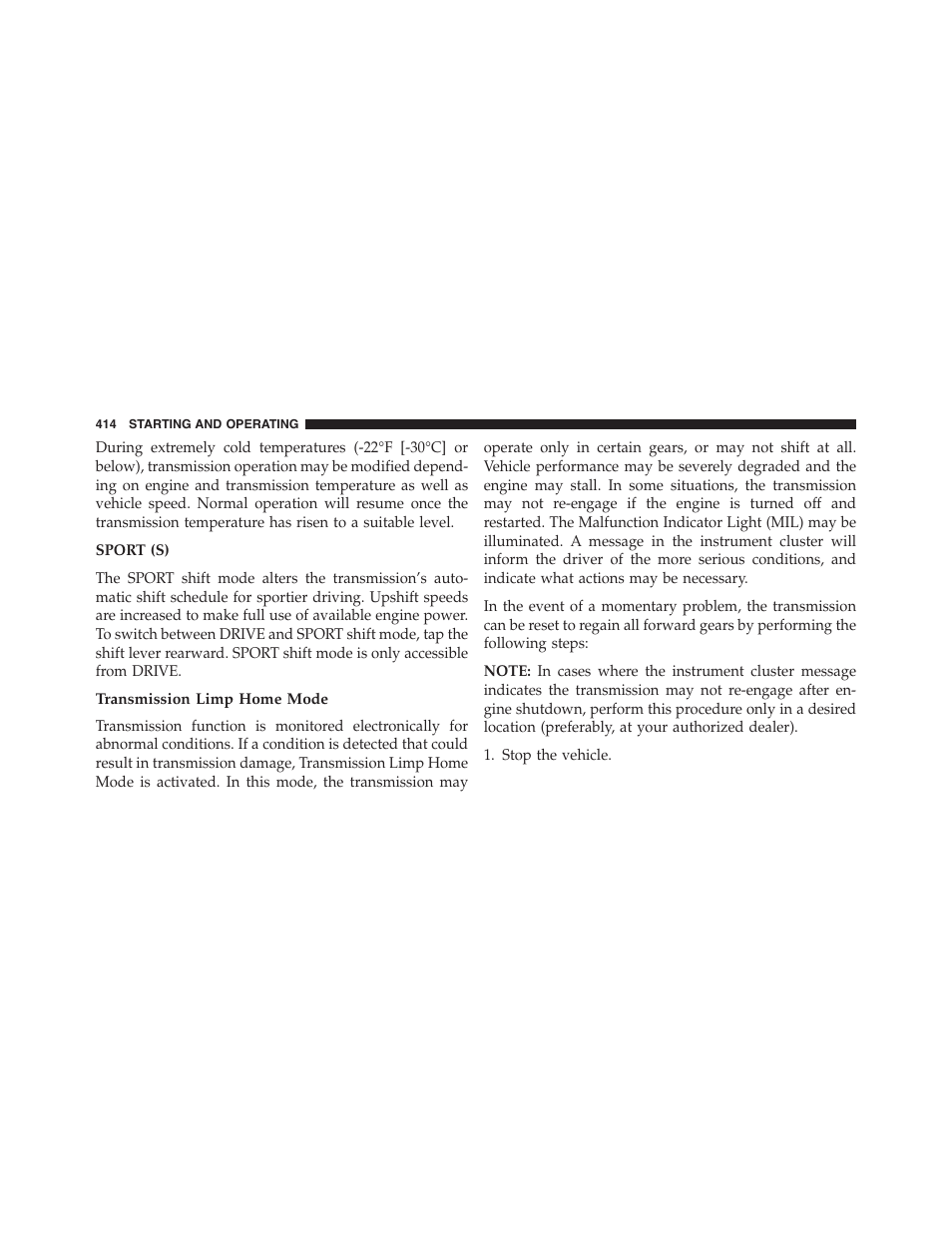 Transmission limp home mode | Jeep 2015 Grand Cherokee SRT - Owner Manual User Manual | Page 416 / 638