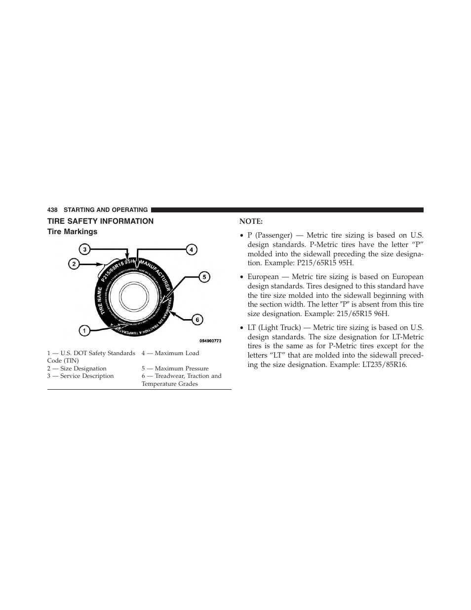 Tire safety information, Tire markings | Jeep 2015 Grand Cherokee SRT - Owner Manual User Manual | Page 440 / 638
