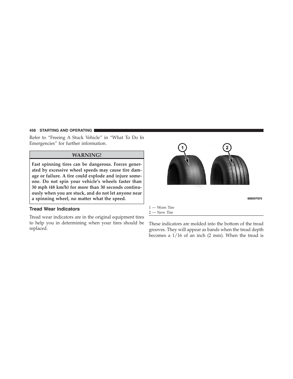 Tread wear indicators | Jeep 2015 Grand Cherokee SRT - Owner Manual User Manual | Page 460 / 638