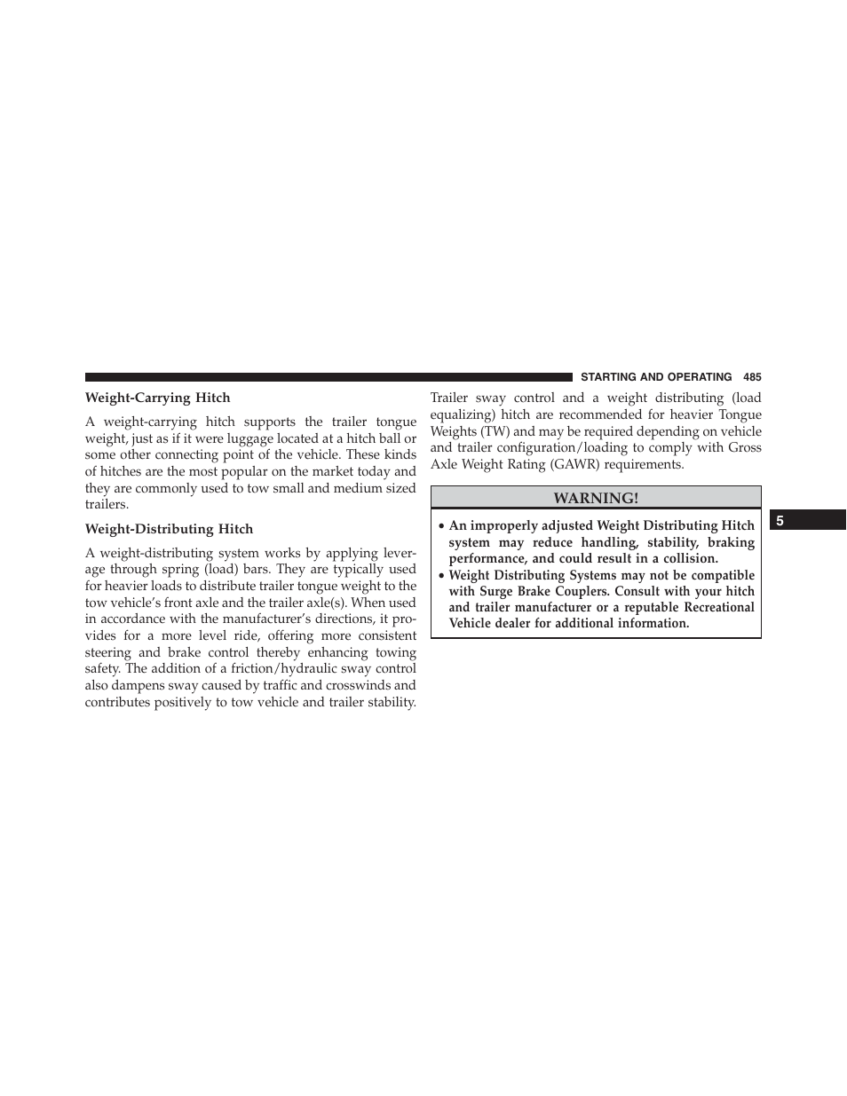Weight-carrying hitch, Weight-distributing hitch | Jeep 2015 Grand Cherokee SRT - Owner Manual User Manual | Page 487 / 638