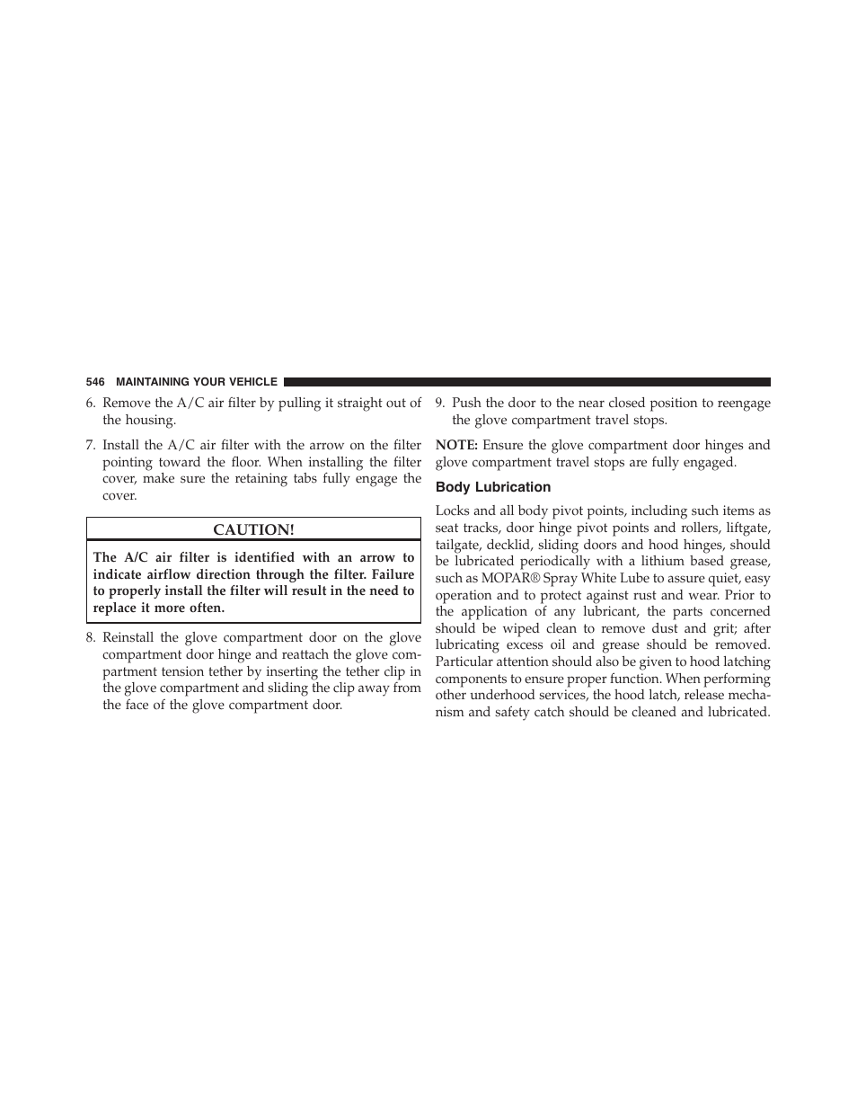 Body lubrication | Jeep 2015 Grand Cherokee SRT - Owner Manual User Manual | Page 548 / 638