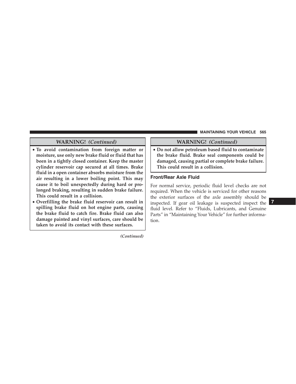 Front/rear axle fluid | Jeep 2015 Grand Cherokee SRT - Owner Manual User Manual | Page 567 / 638