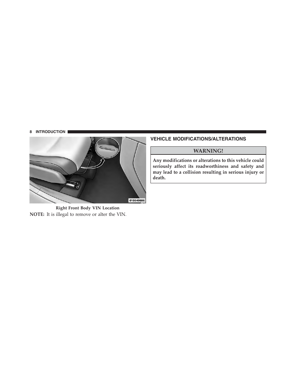 Vehicle modifications/alterations | Jeep 2015 Patriot - Owner Manual User Manual | Page 10 / 568