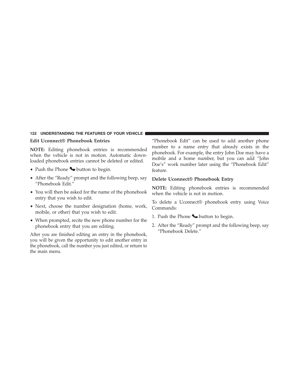 Edit uconnect® phonebook entries, Delete uconnect® phonebook entry | Jeep 2015 Patriot - Owner Manual User Manual | Page 124 / 568