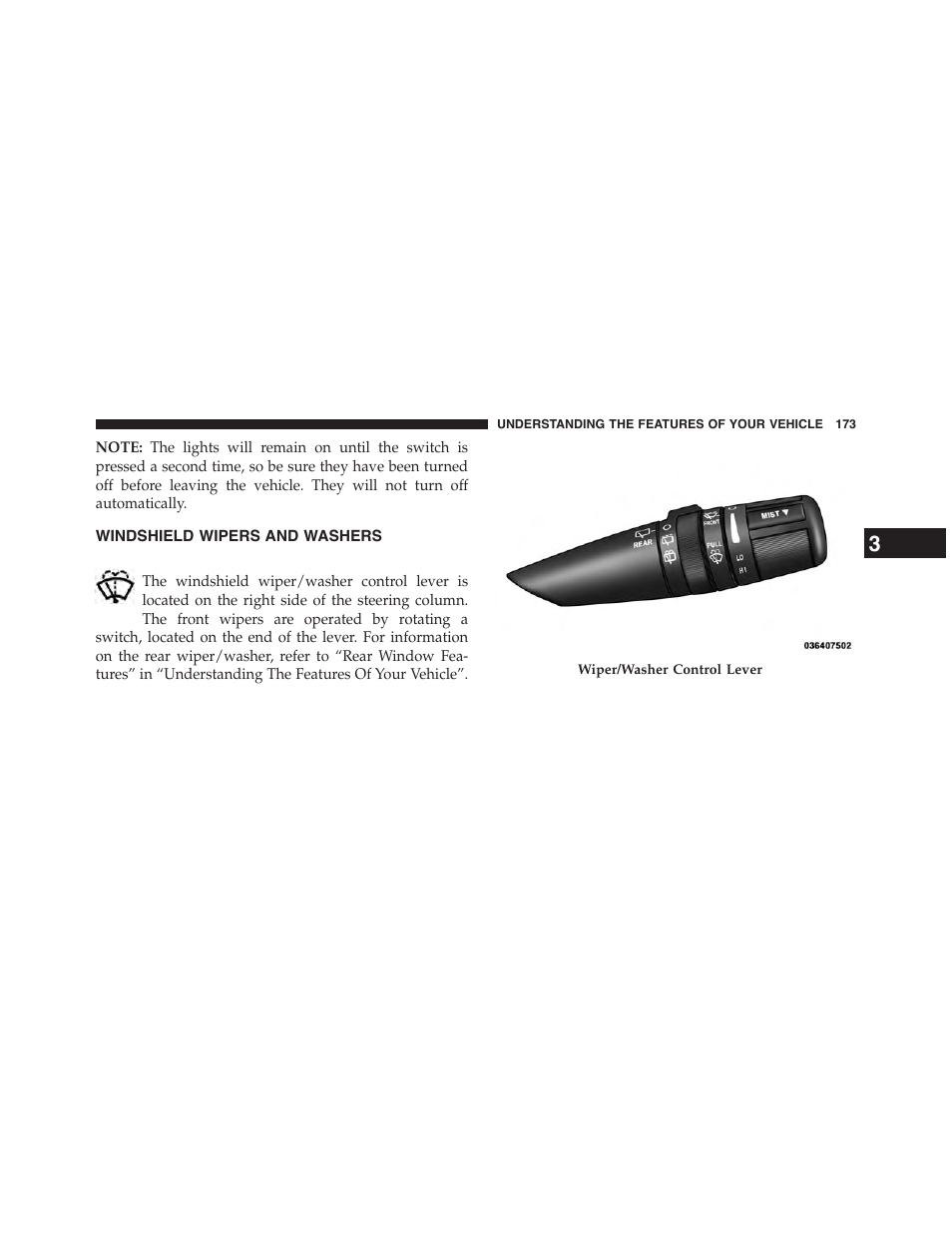 Windshield wipers and washers | Jeep 2015 Patriot - Owner Manual User Manual | Page 175 / 568