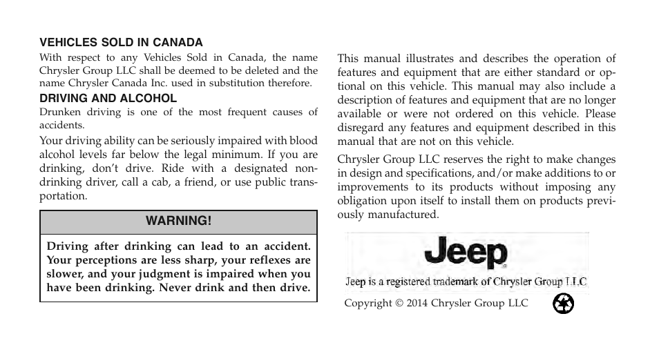 Jeep 2015 Patriot - Owner Manual User Manual | Page 2 / 568