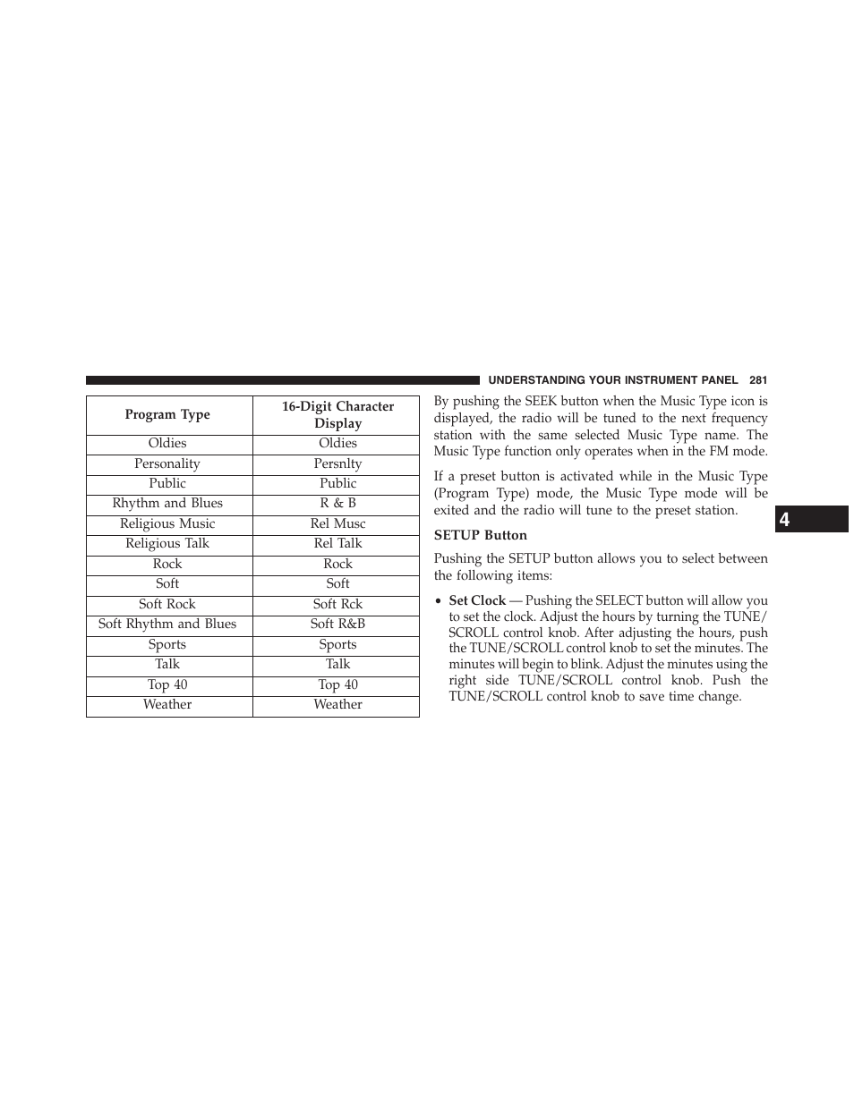 Setup button | Jeep 2015 Patriot - Owner Manual User Manual | Page 283 / 568