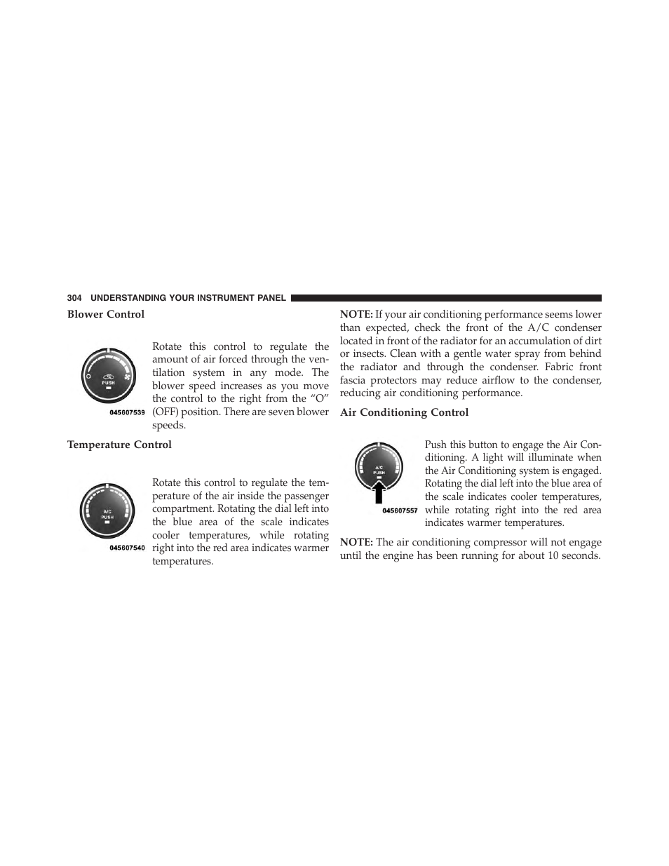 Blower control, Temperature control, Air conditioning control | Jeep 2015 Patriot - Owner Manual User Manual | Page 306 / 568