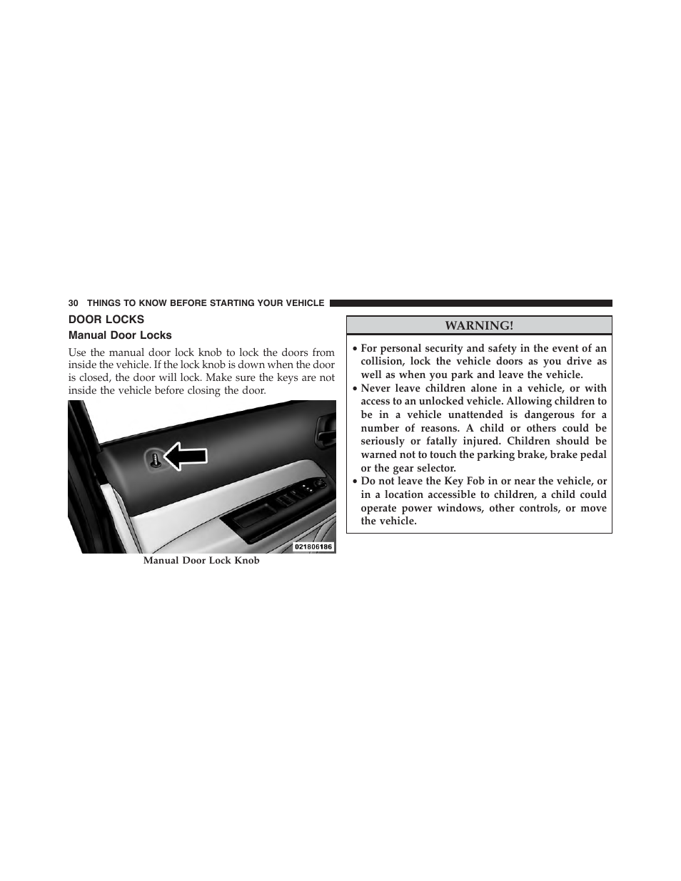 Door locks, Manual door locks | Jeep 2015 Patriot - Owner Manual User Manual | Page 32 / 568