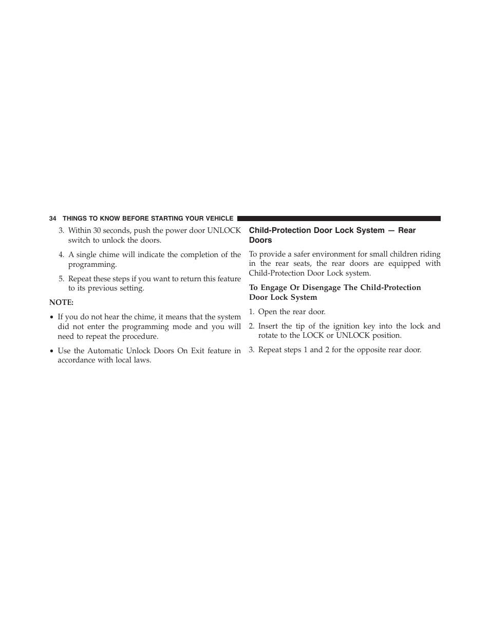 Child-protection door lock system — rear doors, Child-protection door lock system, Rear doors | Jeep 2015 Patriot - Owner Manual User Manual | Page 36 / 568