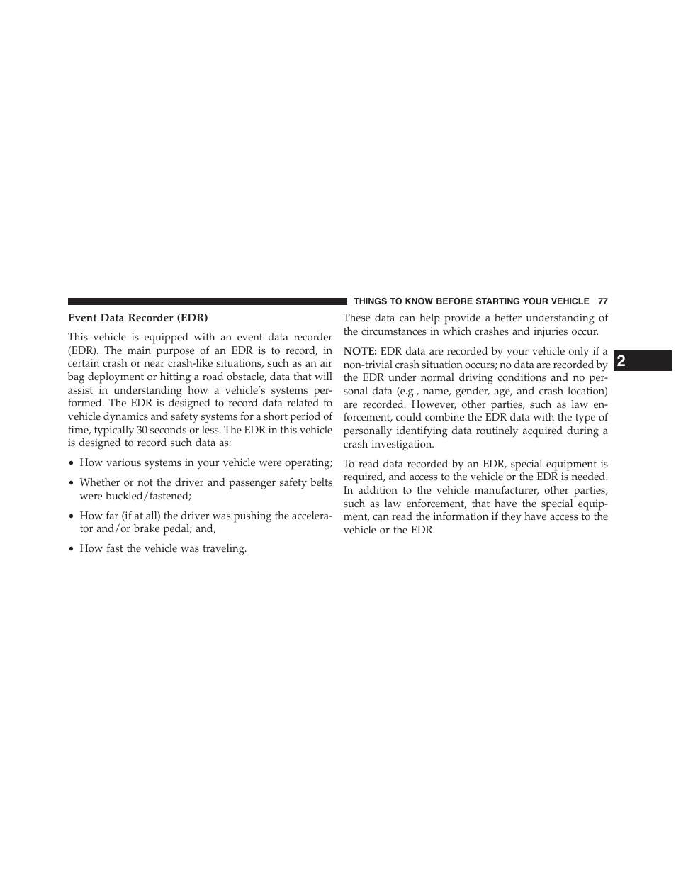 Event data recorder (edr) | Jeep 2015 Patriot - Owner Manual User Manual | Page 79 / 568