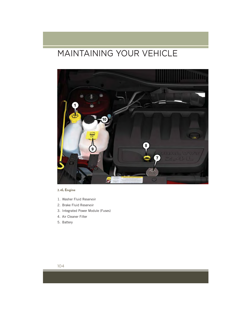 4l engine, Maintaining your vehicle | Jeep 2015 Patriot - User Guide User Manual | Page 106 / 132