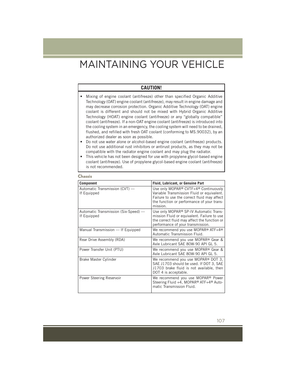 Chassis, Maintaining your vehicle, Caution | Jeep 2015 Patriot - User Guide User Manual | Page 109 / 132